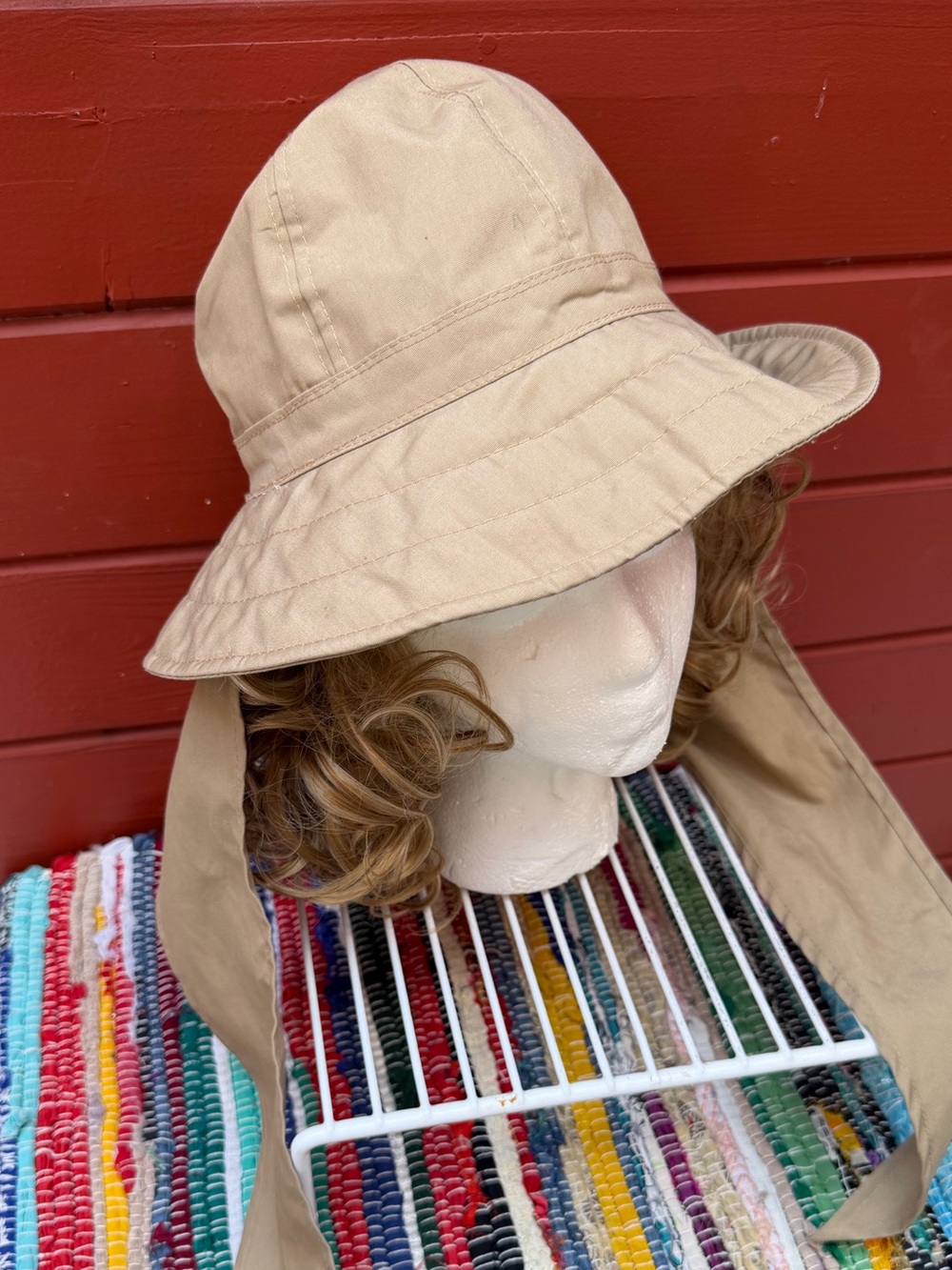Vintage Beige Wide-Brim Sun Hat with Ties